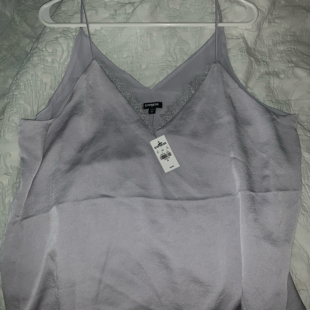 Express chiffon like tank with lace trim